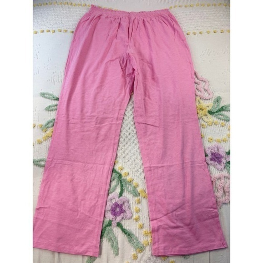 Candace Cameron Bure Pink Smocked Waist Wide Leg Pants Cotton Linen Blend L - Picture 3 of 10